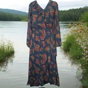 O.P.T Dark Floral Ruffle Maxi Dress S Modest Dark Academia Whimsical‎ Fairy Sz S